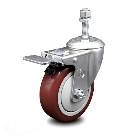 Service Caster 4 Inch Maroon Polyurethane Swivel 3/8 Inch Stem Caster with Total Lock Brake SCC SCC-TSTTL20S414-PPUB-MRN-381615